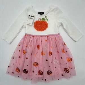 Zunie Halloween Tutu Dress Girls Kids 2 Soutache Ivory Blush Pumpkin Star NWT